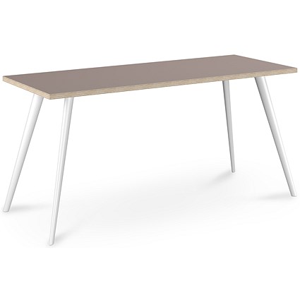 Air Workstation 1400mm Wide, Stone Grey Ply Edge Top, White Legs