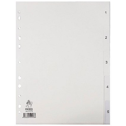 Everyday Plastic Index Dividers, 1-5, Clear Tabs, A4, White Everyday Plastic Index Dividers, 1-5, Clear Tabs, A4, White