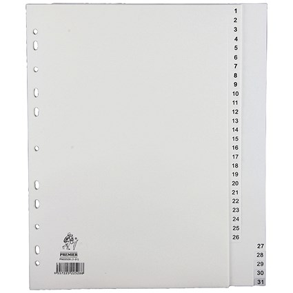 Everyday Plastic Index Dividers, 1-31, Clear Tabs, A4, White Everyday Plastic Index Dividers, 1-31, Clear Tabs, A4, White