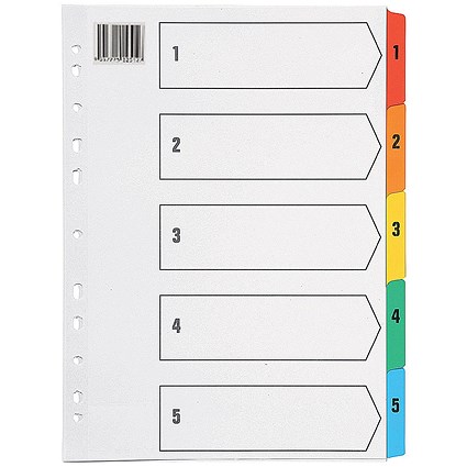 Everyday Reinforced Board Index Dividers, 1-5, Multicolour Tabs, A4, White