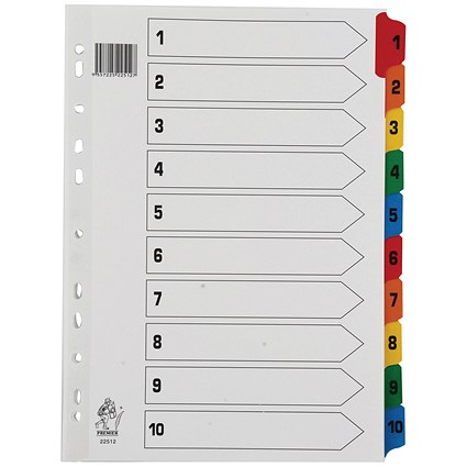 5 X Q-Connect Index A4 Multi-Punched 10-Part Reinforced Multi-Colour Blank Tabs 