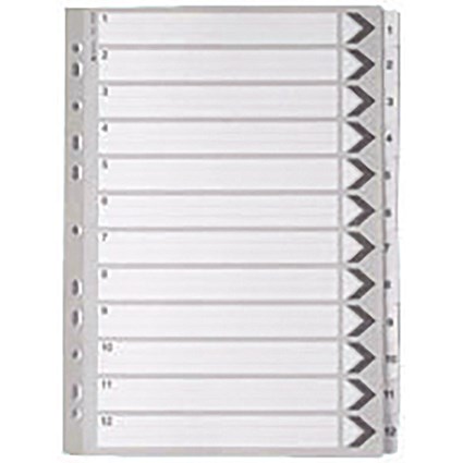 Everyday Reinforced Board Index Dividers, 1-12, Clear Tabs, A4, White
