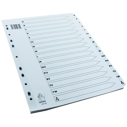 Everyday Reinforced Board Index Dividers, A-Z, Clear Tabs, A4, White Everyday Reinforced Board Index Dividers, A-Z, Clear Tabs, A4, White