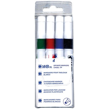 Assorted Whiteboard Markers, Chisel Tip, Pack of 4