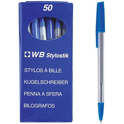 Ballpoint Pens, Blue, Pack of 50