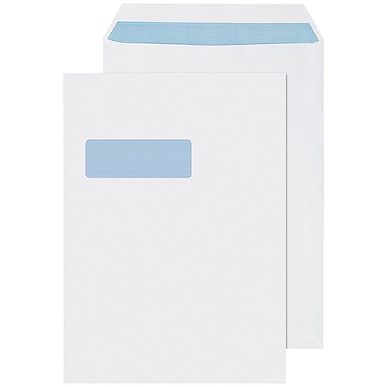 C4 Envelopes, Window, Self Seal, 90gsm, White, Pack of 250