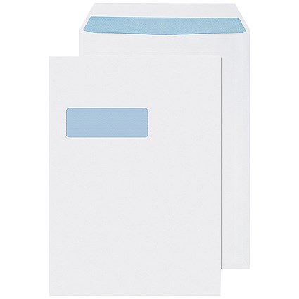 Envelope C4 Window 90gsm Self Seal White (Pack of 250)