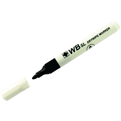Black Whiteboard Marker, Bullet Tip, Pack of 10