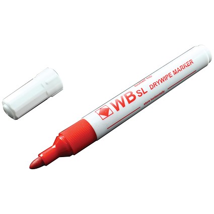 Red Whiteboard Marker, Bullet Tip, Pack of 10