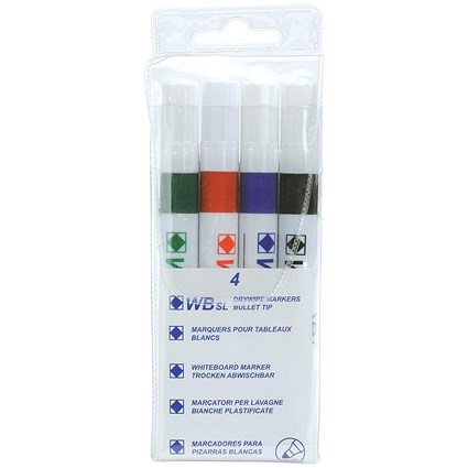 Assorted Whiteboard Markers, Bullet Tip, Pack of 4