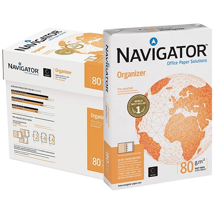 Navigator Organizer A4 Paper / 80gsm / Punched 2 Holes / Box (5 x 500 sheets)