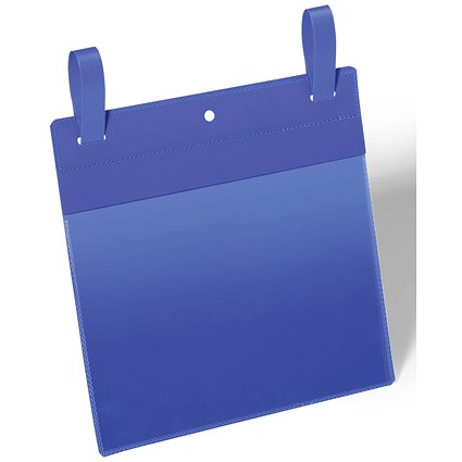 Durable Pocket with Fastening Strap, A5 Landscape, Blue, Pack of 50