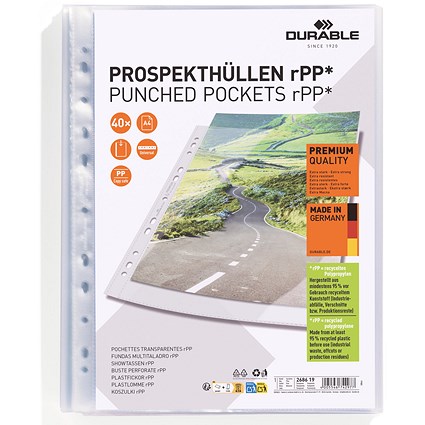 Durable Premium Punched Pockets, A4, Pack of 40