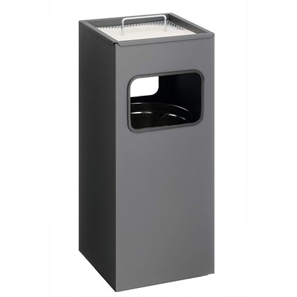 Durable Square Waste Bin with Ashtray, 17 Litre Bin and 2 Litre Ashtray, Charcoal