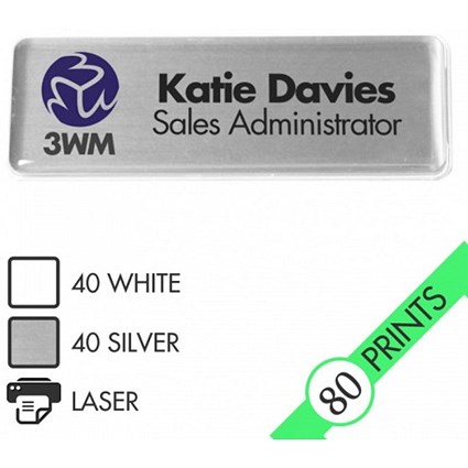 The Mighty Badge 10-Unit Re-Usable Name Badge Kit, Silver