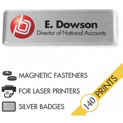 The Mighty Badge Re-Usable Name Badge Unit, 190x635mm/0.75"x2.5", Magnetic Fastener, Silver, Pack of 100 The Mighty Badge Re-Usable Name Badge Unit, 190x635mm/0.75"x2.5", Magnetic Fastener, Silver, Pack of 100