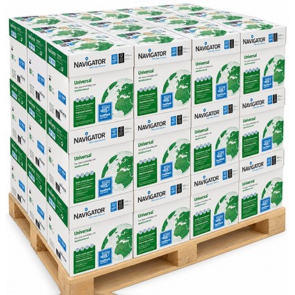 Navigator A4 Universal Paper, White, 80gsm, Non-Stop Box, 2500 Sheets Per Box, Pallet (40 Boxes)