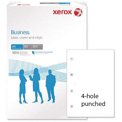 Xerox A4 Business 4-Hole Punched Paper, White, 80gsm, Ream (500 Sheets) Xerox A4 Business 4-Hole Punched Paper, White, 80gsm, Ream (500 Sheets)