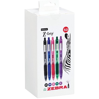 Zebra Z-Grip Retractable Ballpoint Pen Ast Pack of 50
