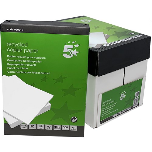 5 Star A4 Recycled Copier Paper / White / 80gsm / Box (5 x 500 Sheets)