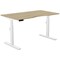 Leap Sit-Stand Desk with Scallop, White Leg, 1400mm, Urban Oak Top