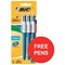 Bic 4-Colour Ball Pen / Blue Black Red Green / Pack of 12 / Offer Includes FREE Pens