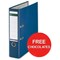Leitz A4 Lever Arch Files / Plastic / 80mm Spine / Blue / Pack of 10 / Offer Include FREE Chocolates