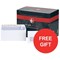 Plus Fabric DL Wallet Envelopes with Window / White / Peel & Seal / 110gsm / Pack of 500 / Offer Includes FREE Black n' Red Notebook