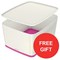 Leitz MyBox Storage Box with Lid / W385xD318xH198mm / White & Pink / 2 Storage Boxes / Free Storage Tray