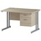 Trexus 1200mm Rectangular Desk, Silver Legs, 2 Drawer Pedestal, Maple