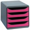 Exacompta Big Box 4-Drawer Set / A4+ / W278xD347xH267mm / Grey & Raspberry