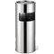 Durable Round Metal Waste Bin with Sand Ashtray, 17 Litre Bin/2 Litre Ashtray, Silver