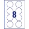 Avery L4852REV-25 Removable Labels, 8 Per Sheet, 63.5mm Diameter, White, 200 Labels