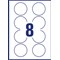 Avery L4852REV-25 Removable Labels, 8 Per Sheet, 63.5mm Diameter, White, 200 Labels