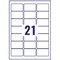 Avery L7560-25 Laser Labels, 21 Per Sheet, 63.5x38.1mm, Clear, 525 Labels