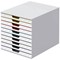 Durable Varicolor Mix 10 Drawer Set, Colour Coded Desktop Storage, White & Assorted Coloured Drawers