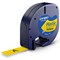 Dymo 91202 LetraTag Plastic Tape, Black on Yellow, 12mmx4m