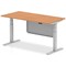 Air Modesty 1600mm Rectangular Height Adjustable Desk, Silver Leg & Modesty Panel, Oak