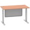 Air Modesty 1400mm Rectangular Cable Port Height Adjustable Desk, Silver Leg & Modesty Panel, Beech