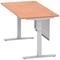 Air Modesty 1600mm Rectangular Cable Port Height Adjustable Desk, Silver Leg & Modesty Panel, Beech