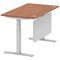 Air Modesty 1400mm Rectangular Cable Port Height Adjustable Desk, Silver Leg & Modesty Panel, Walnut