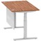 Air Modesty 1400mm Rectangular Cable Port Height Adjustable Desk, Silver Leg & Modesty Panel, Walnut