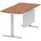 Air Modesty 1600mm Rectangular Cable Port Height Adjustable Desk, Silver Leg & Modesty Panel, Walnut