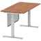 Air Modesty 1600mm Rectangular Cable Port Height Adjustable Desk, Silver Leg & Modesty Panel, Walnut