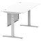 Air Modesty 1600mm Rectangular Cable Port Height Adjustable Desk, Silver Leg & Modesty Panel, White