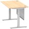 Air Modesty 1400mm Rectangular Cable Port Height Adjustable Desk, Silver Leg & Modesty Panel, Maple