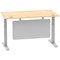 Air Modesty 1400mm Rectangular Cable Port Height Adjustable Desk, Silver Leg & Modesty Panel, Maple