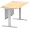 Air Modesty 1400mm Rectangular Cable Port Height Adjustable Desk, Silver Leg & Modesty Panel, Maple