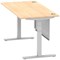 Air Modesty 1600mm Rectangular Cable Port Height Adjustable Desk, Silver Leg & Modesty Panel, Maple