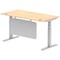 Air Modesty 1600mm Rectangular Cable Port Height Adjustable Desk, Silver Leg & Modesty Panel, Maple